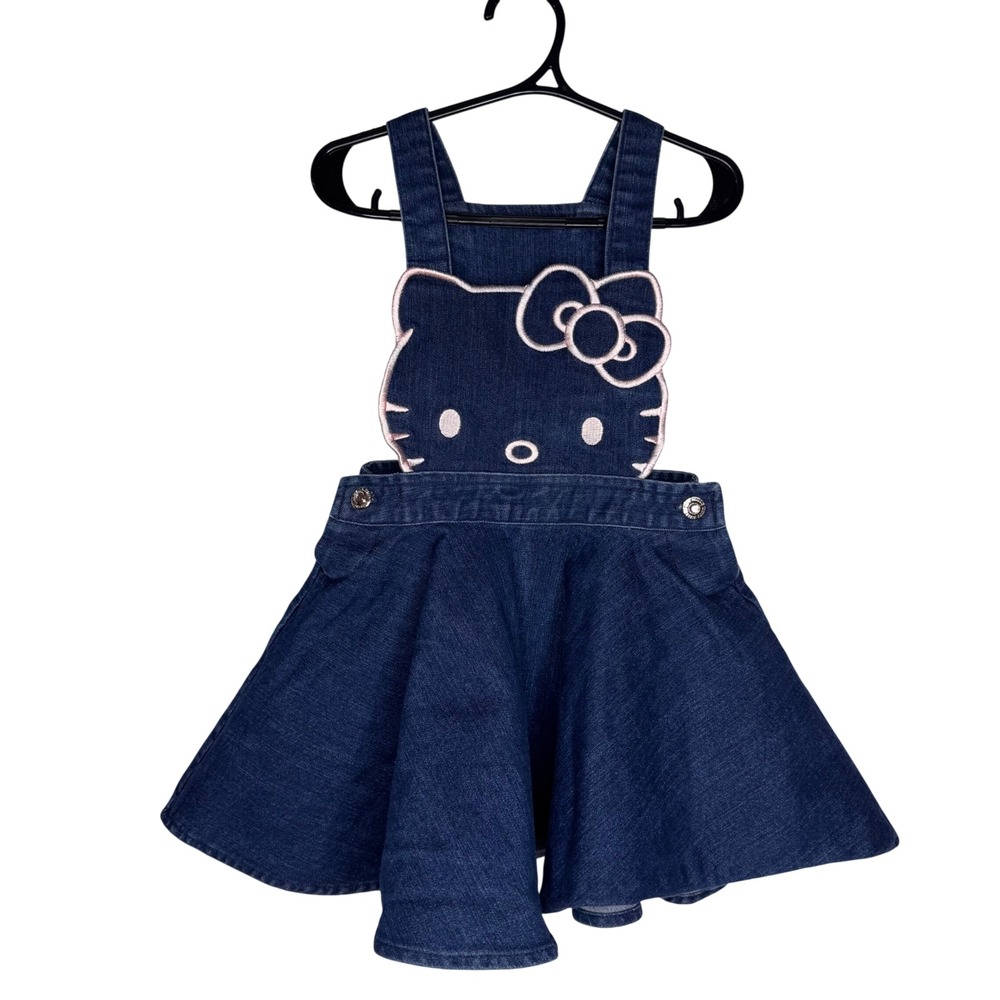 Sanrio Hello Kitty Girls Denim Pinafore Jumper Dress Dark Wash Blue 3T